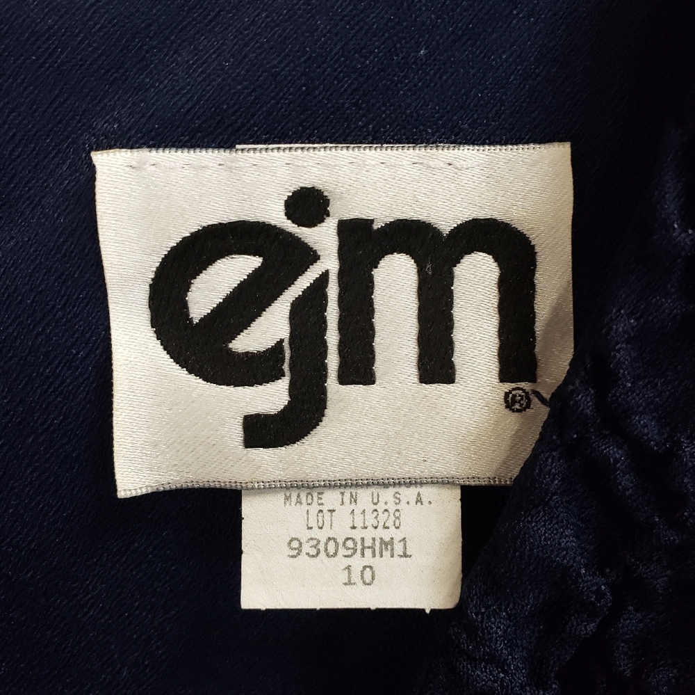 Vintage EJM Navy Blue Textured Belted Midi Dress Size 10 - Picture 9 of 10